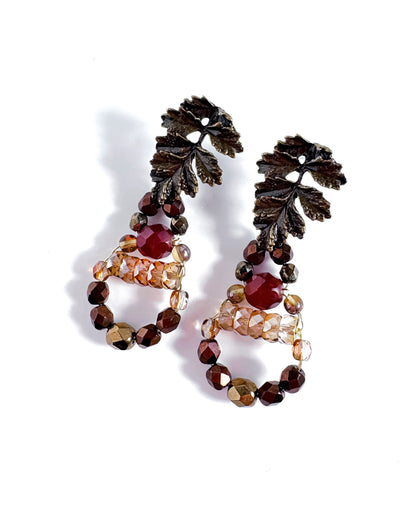 Pendientes Hoja de cristales marrones