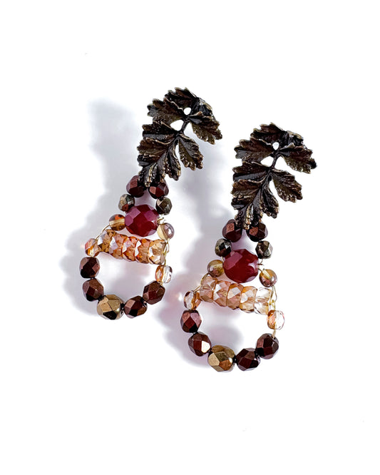 Pendientes Hoja de cristales marrones
