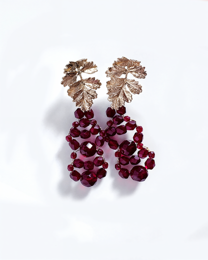Pendientes Hoja cristales granate
