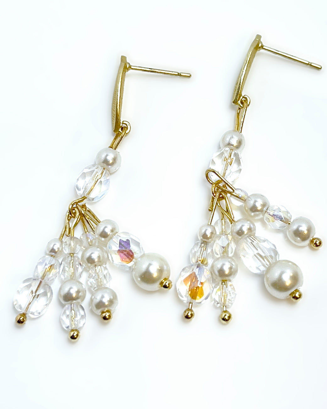 Pendientes de cristales transparentes y perlas de cristal- NIEVE-