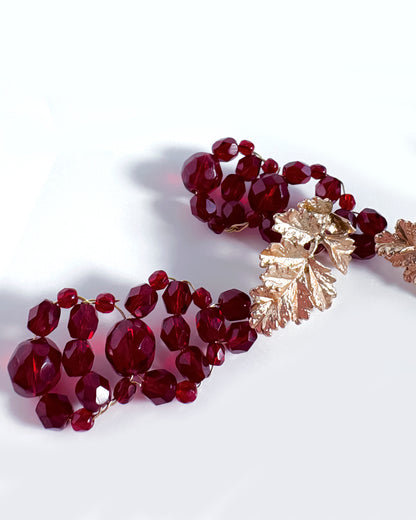 Pendientes Hoja cristales granate
