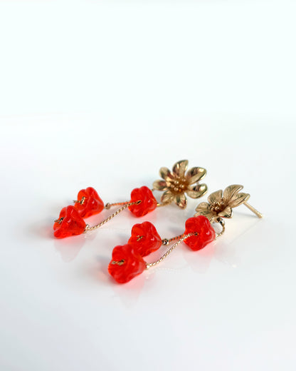 Pendientes Flor cristales naranja