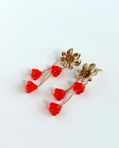 Pendientes Flor cristales naranja