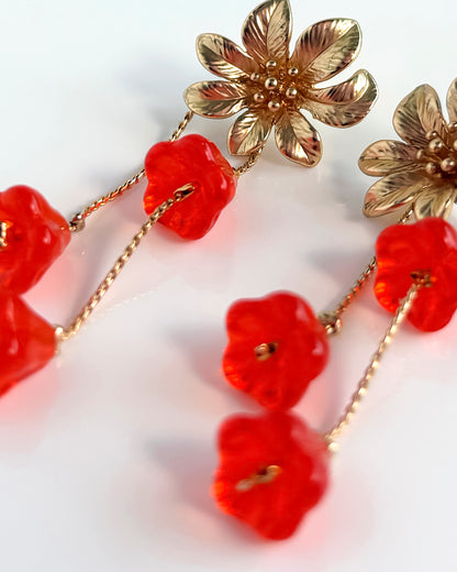 Pendientes Flor cristales naranja