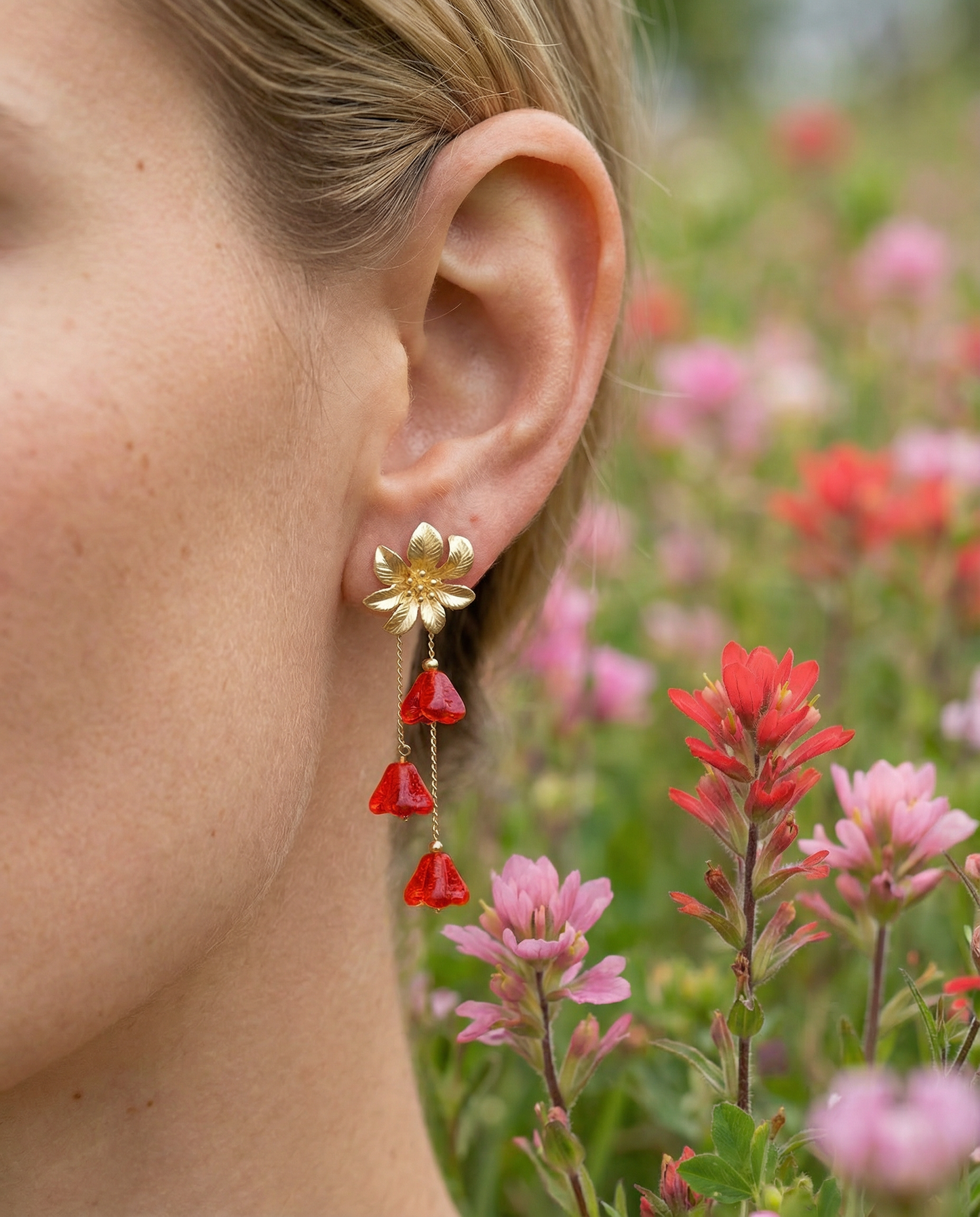 Pendientes Flor cristales naranja