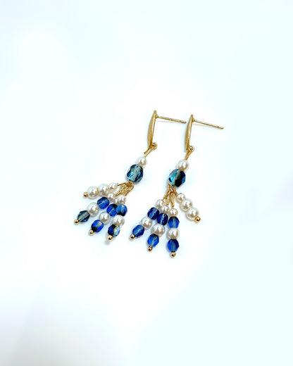 Pendientes de cristales azules y perlas de cristal- NANTES-