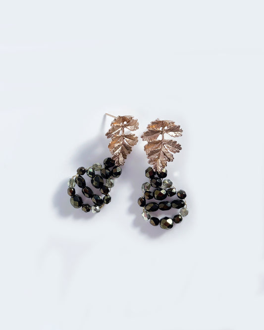 Pendientes Hoja de cristales verde oliva