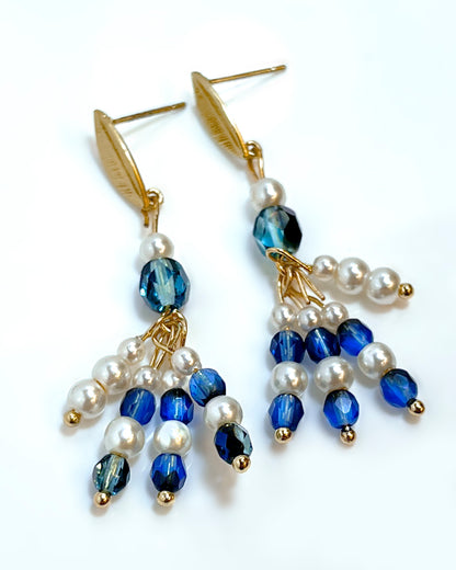 Pendientes de cristales azules y perlas de cristal- NANTES-