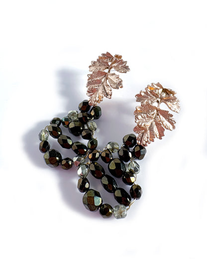 Pendientes Hoja de cristales verde oliva