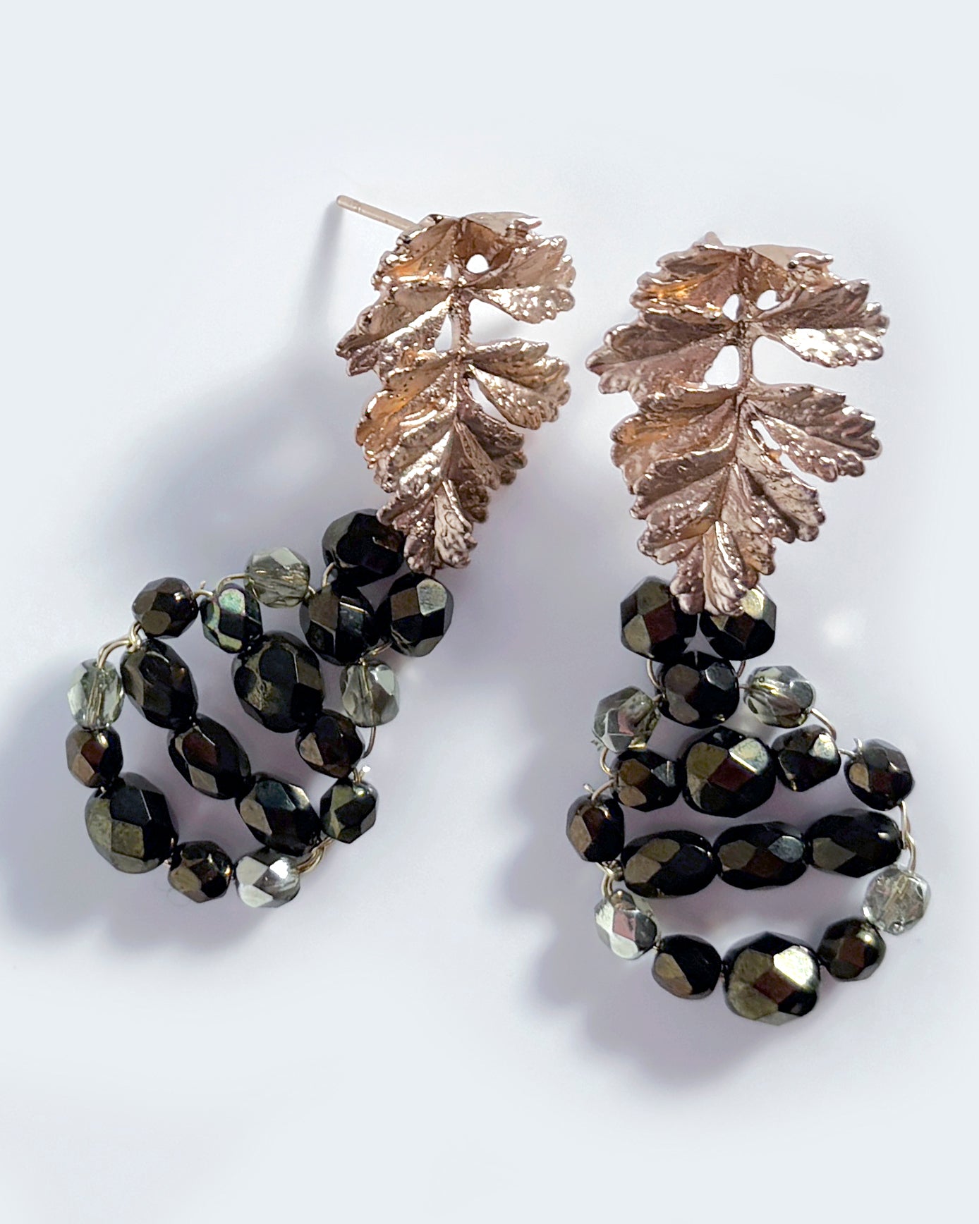 Pendientes Hoja de cristales verde oliva