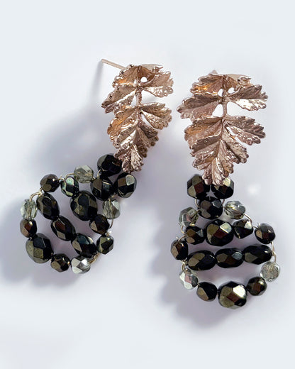 Pendientes Hoja de cristales verde oliva