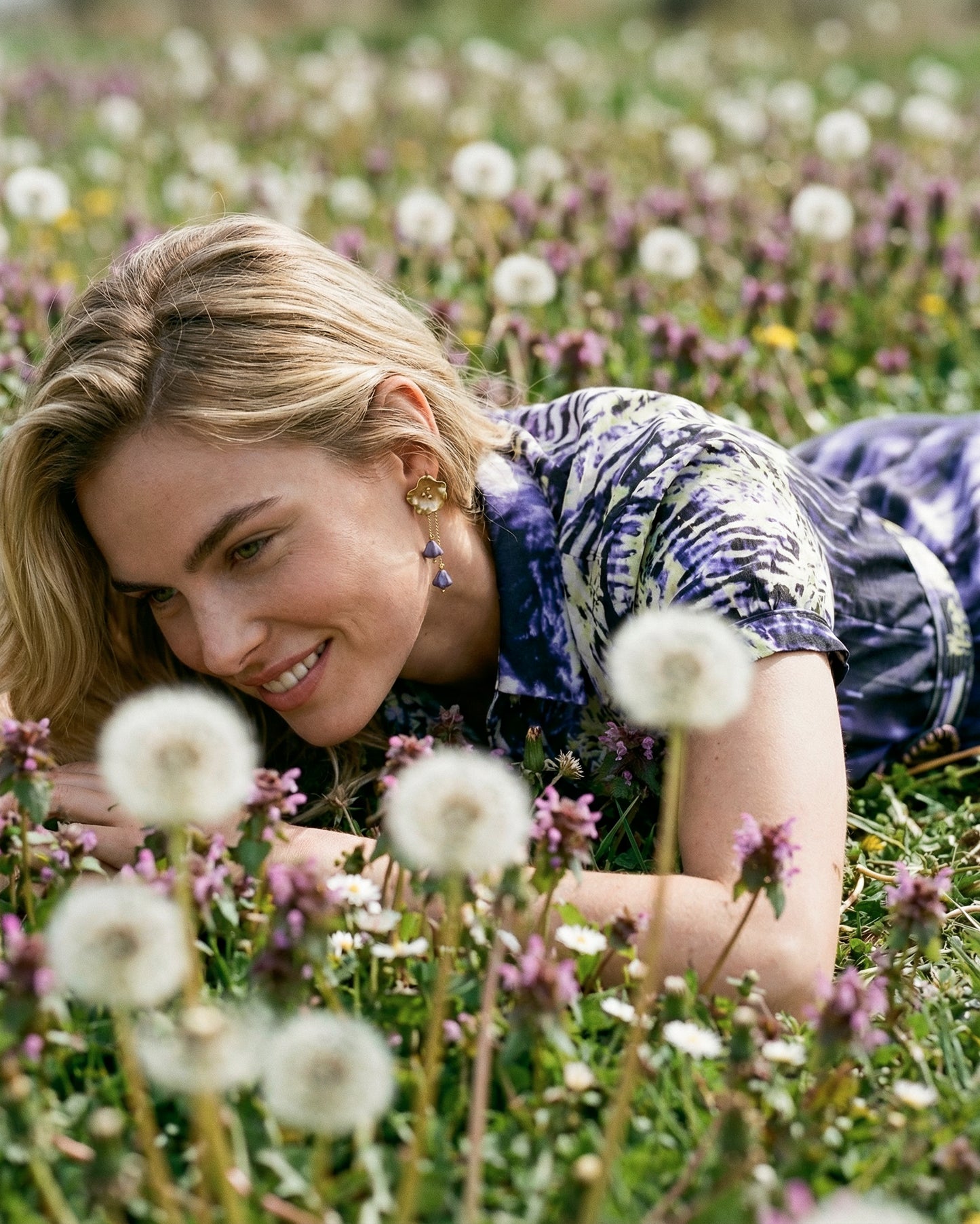 Pendientes Flor cristales lavanda