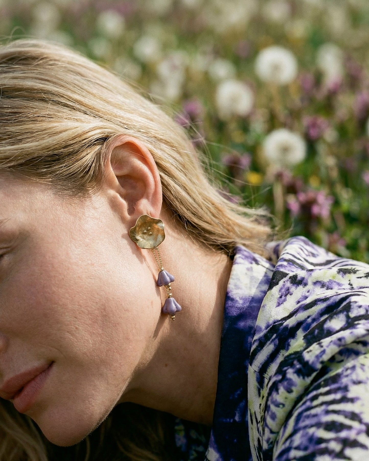 Pendientes Flor cristales lavanda