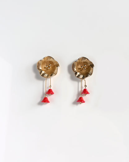 Pendientes cortos Flor cristales coral