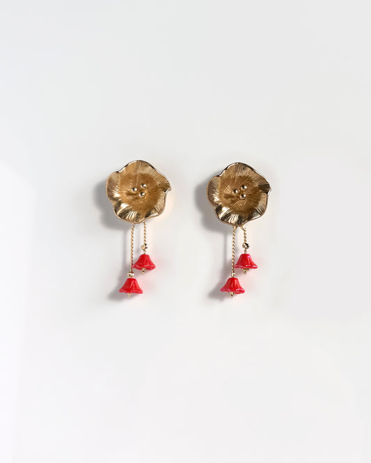 Pendientes cortos Flor cristales coral