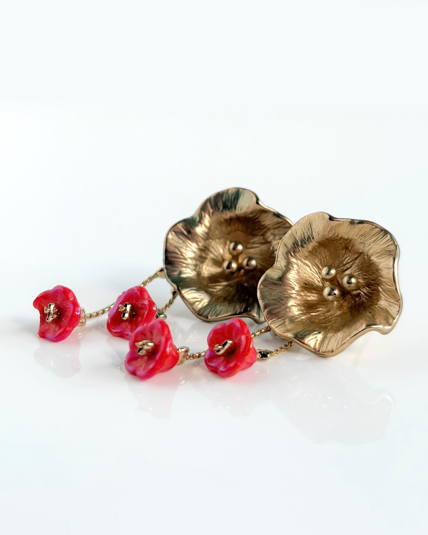 Pendientes cortos Flor cristales coral
