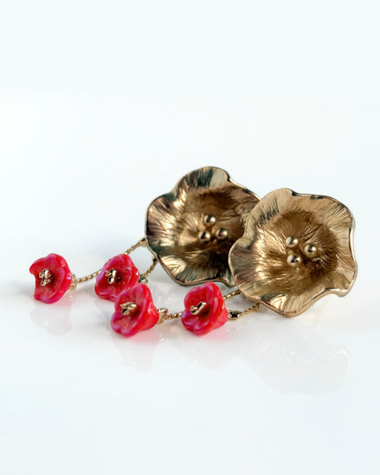 Pendientes cortos Flor cristales coral