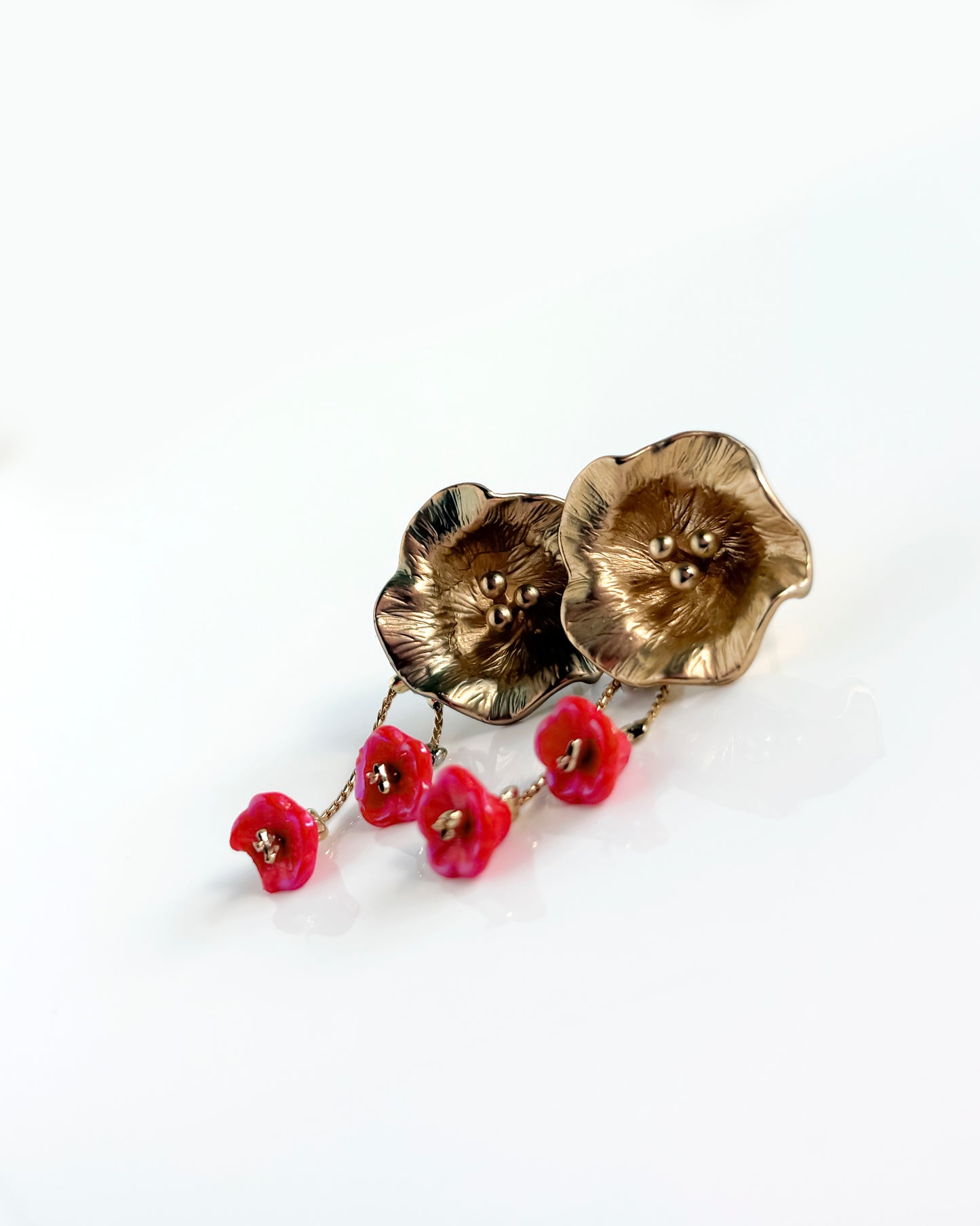 Pendientes cortos Flor cristales coral