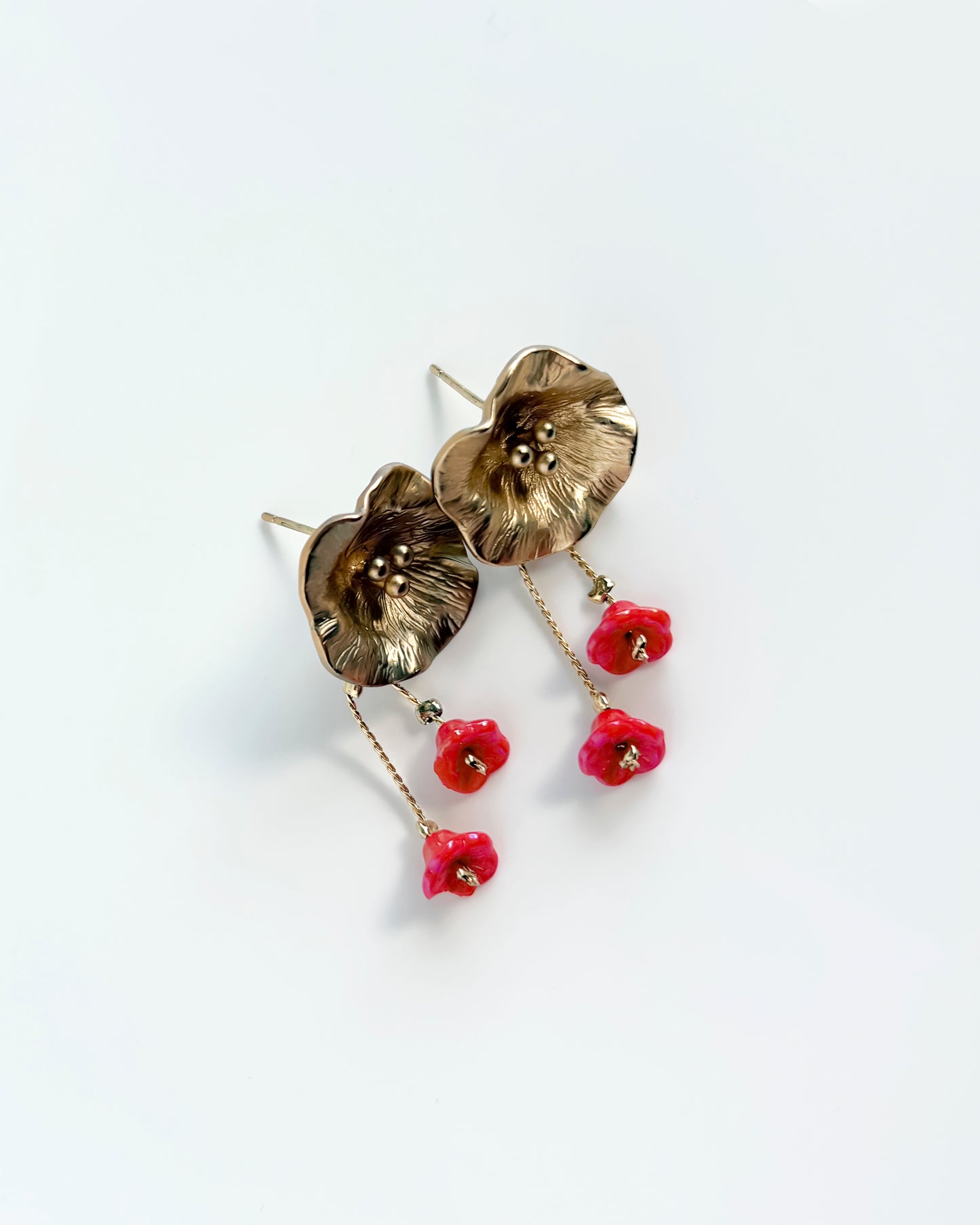 Pendientes cortos Flor cristales coral