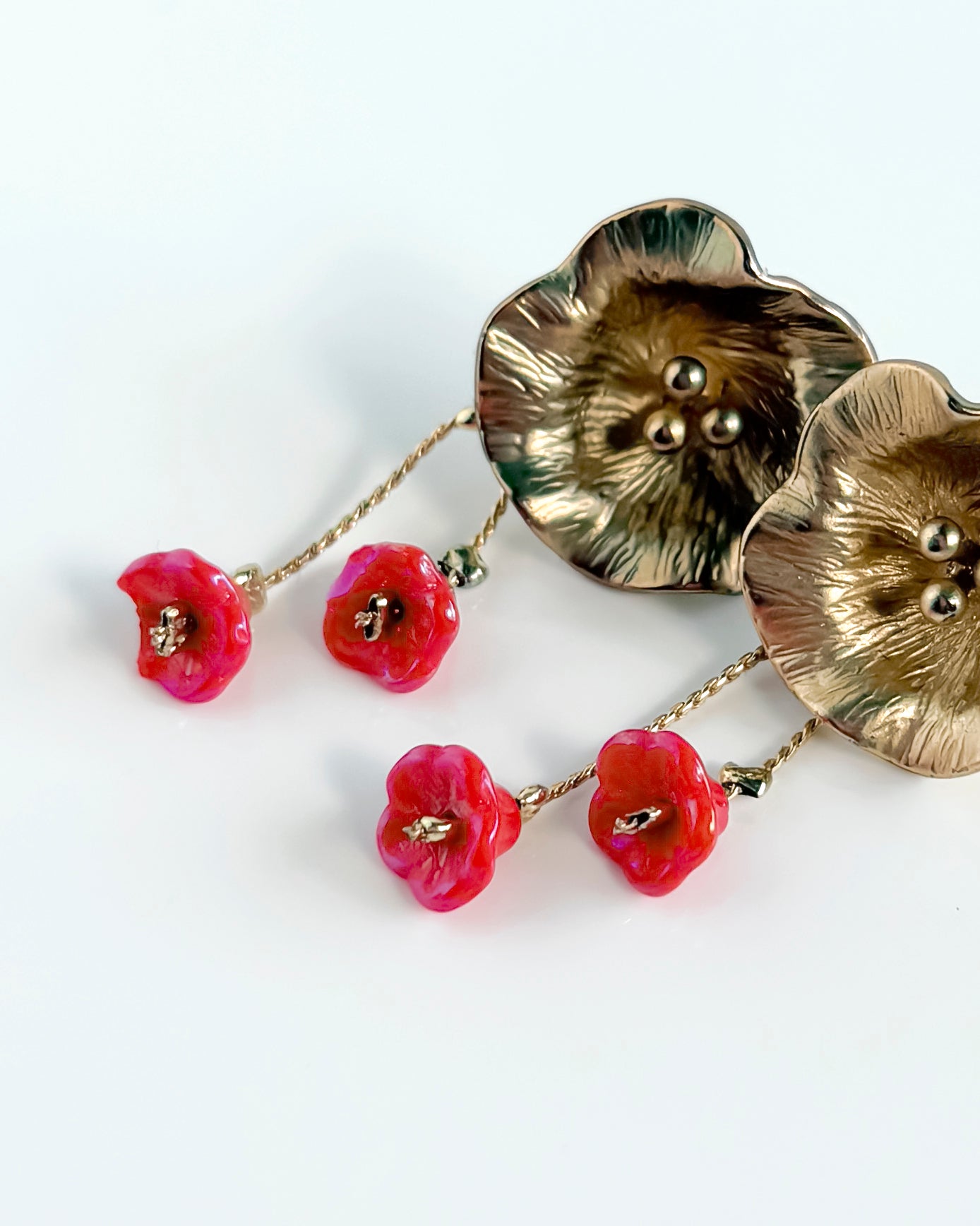 Pendientes cortos Flor cristales coral