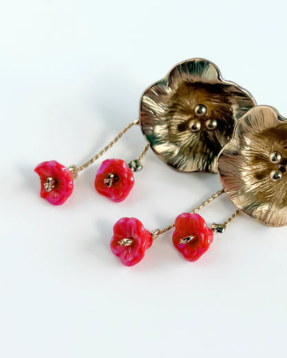 Pendientes cortos Flor cristales coral