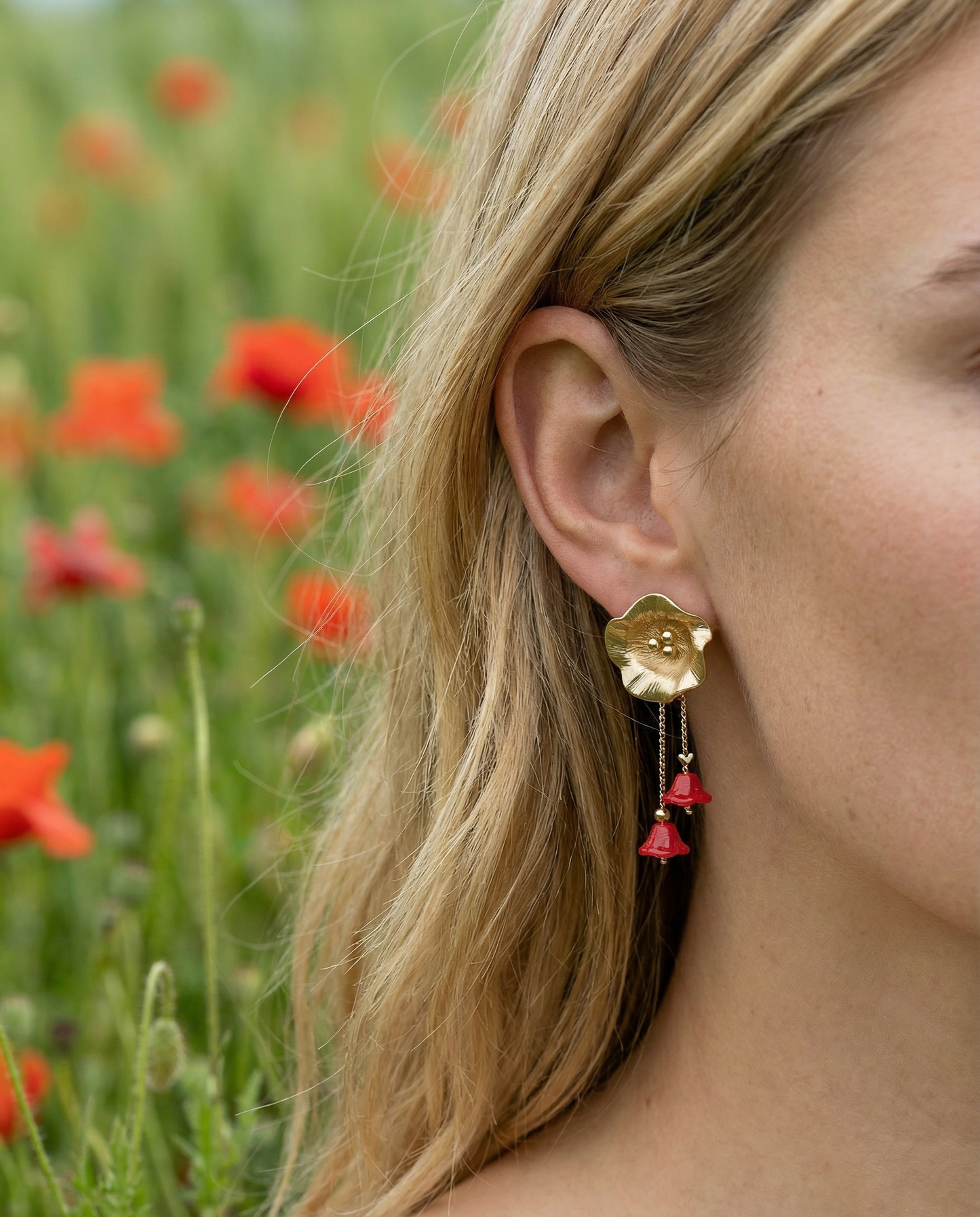 Pendientes cortos Flor cristales coral