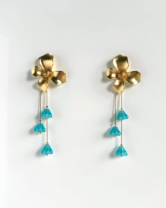 Pendientes Flor cristales azul celeste