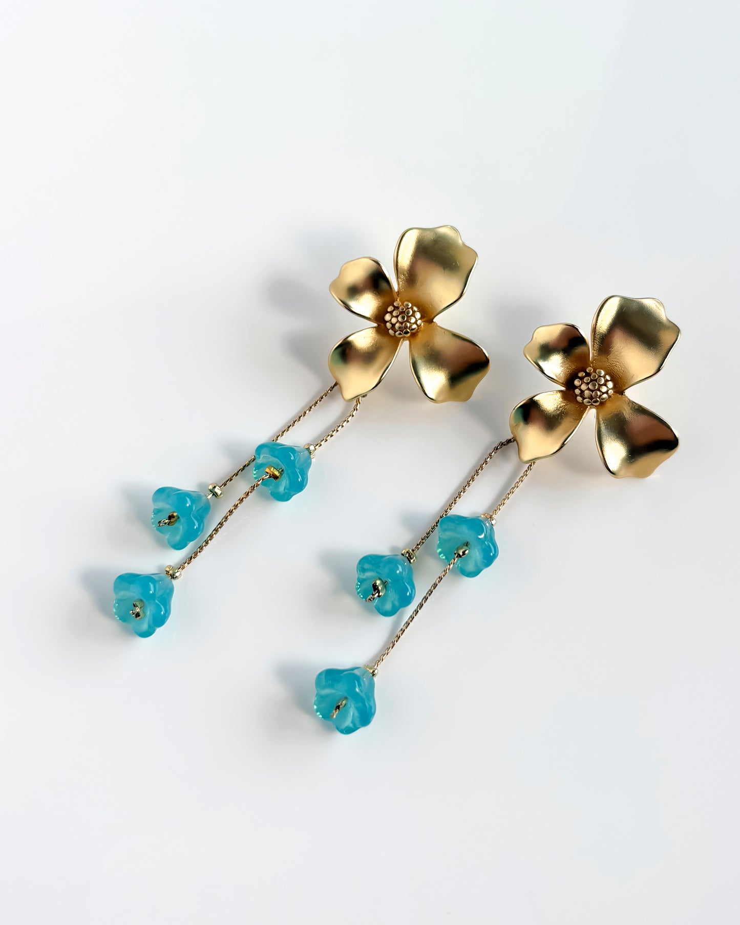Pendientes Flor cristales azul celeste