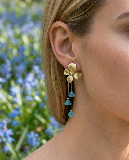 Pendientes Flor cristales azul celeste