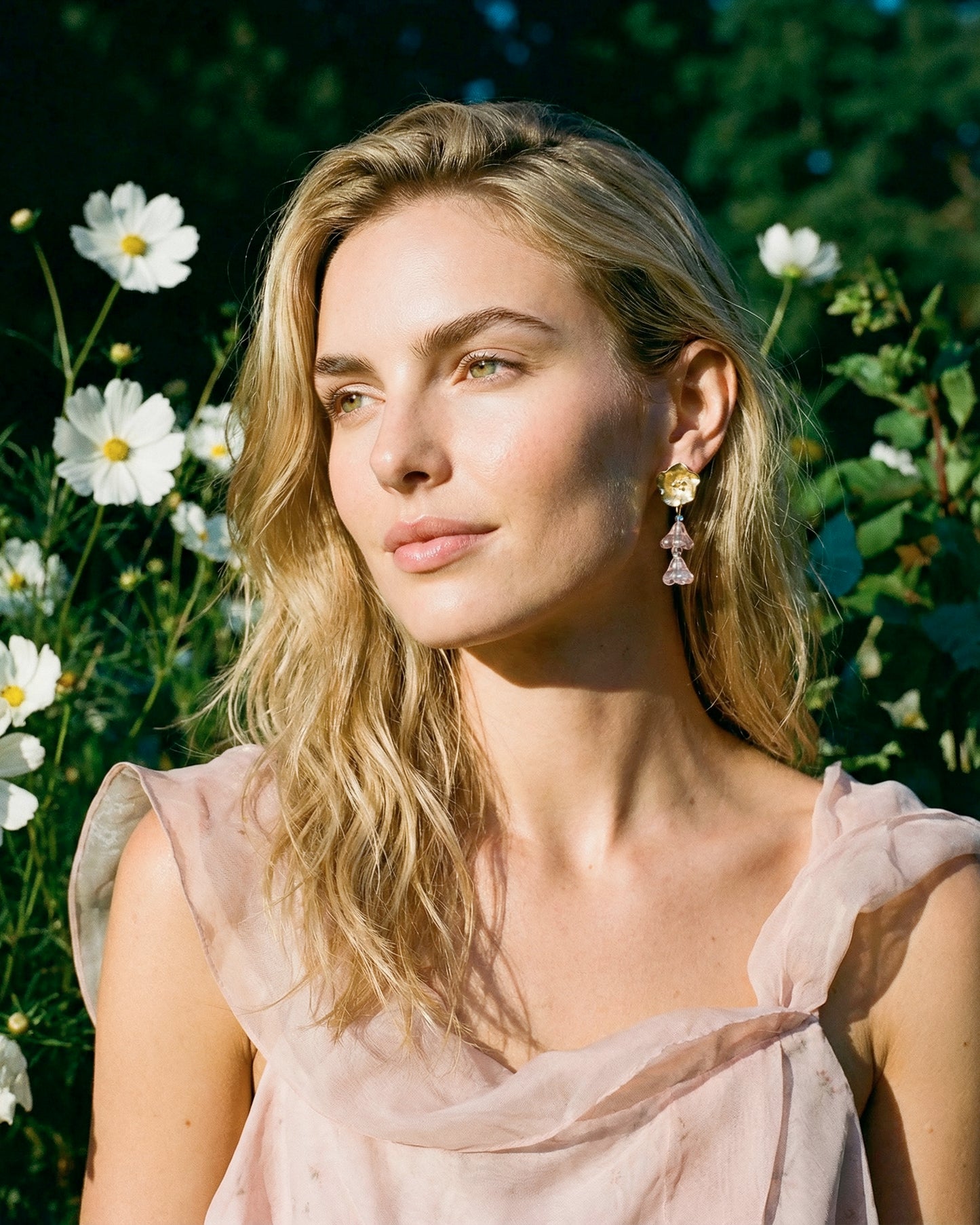 Pendientes Campanilla con cristales rosa transparente