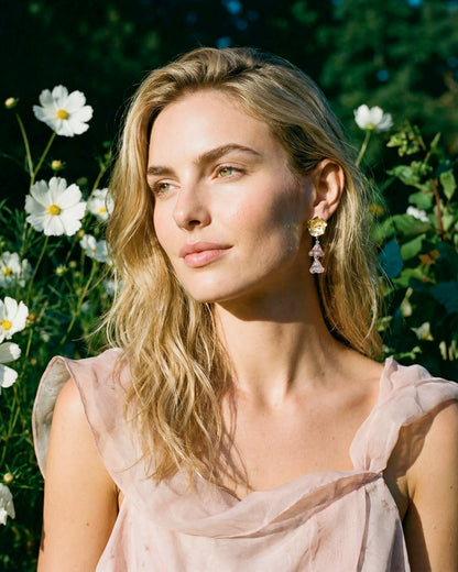 Pendientes Campanilla con cristales rosa transparente