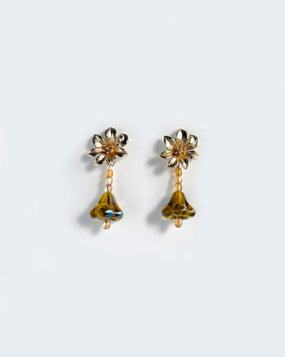 Pendientes Campanilla cristales amarillo mostaza