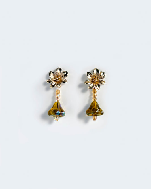 Pendientes Campanilla cristales amarillo mostaza