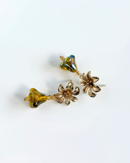 Pendientes Campanilla cristales amarillo mostaza