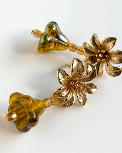 Pendientes Campanilla cristales amarillo mostaza
