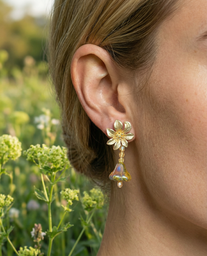 Pendientes Campanilla cristales amarillo mostaza