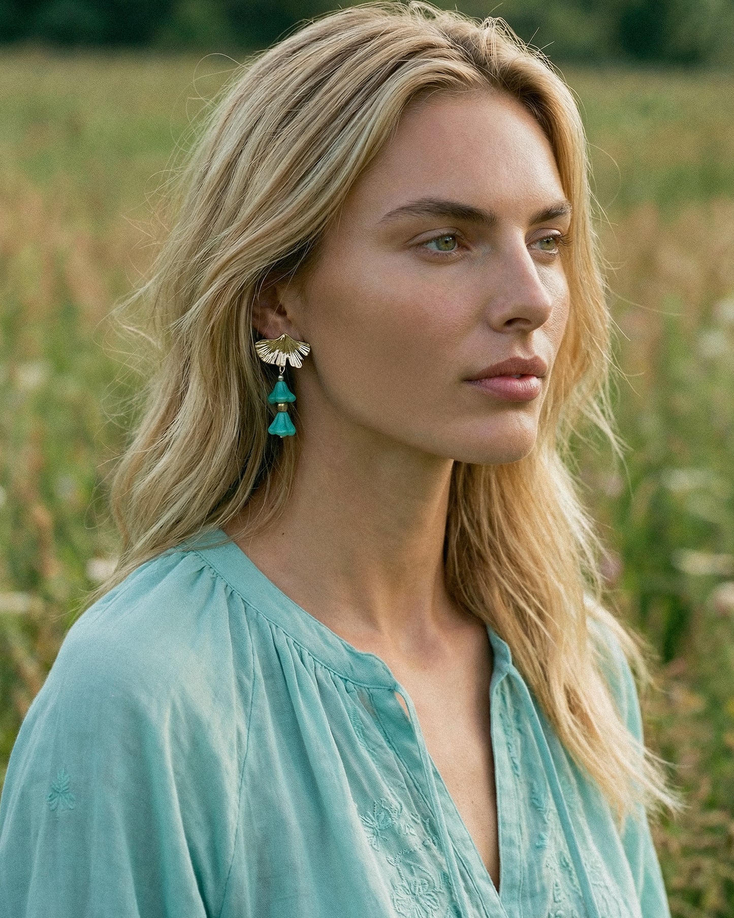 Pendientes Campanillas cristales turquesas