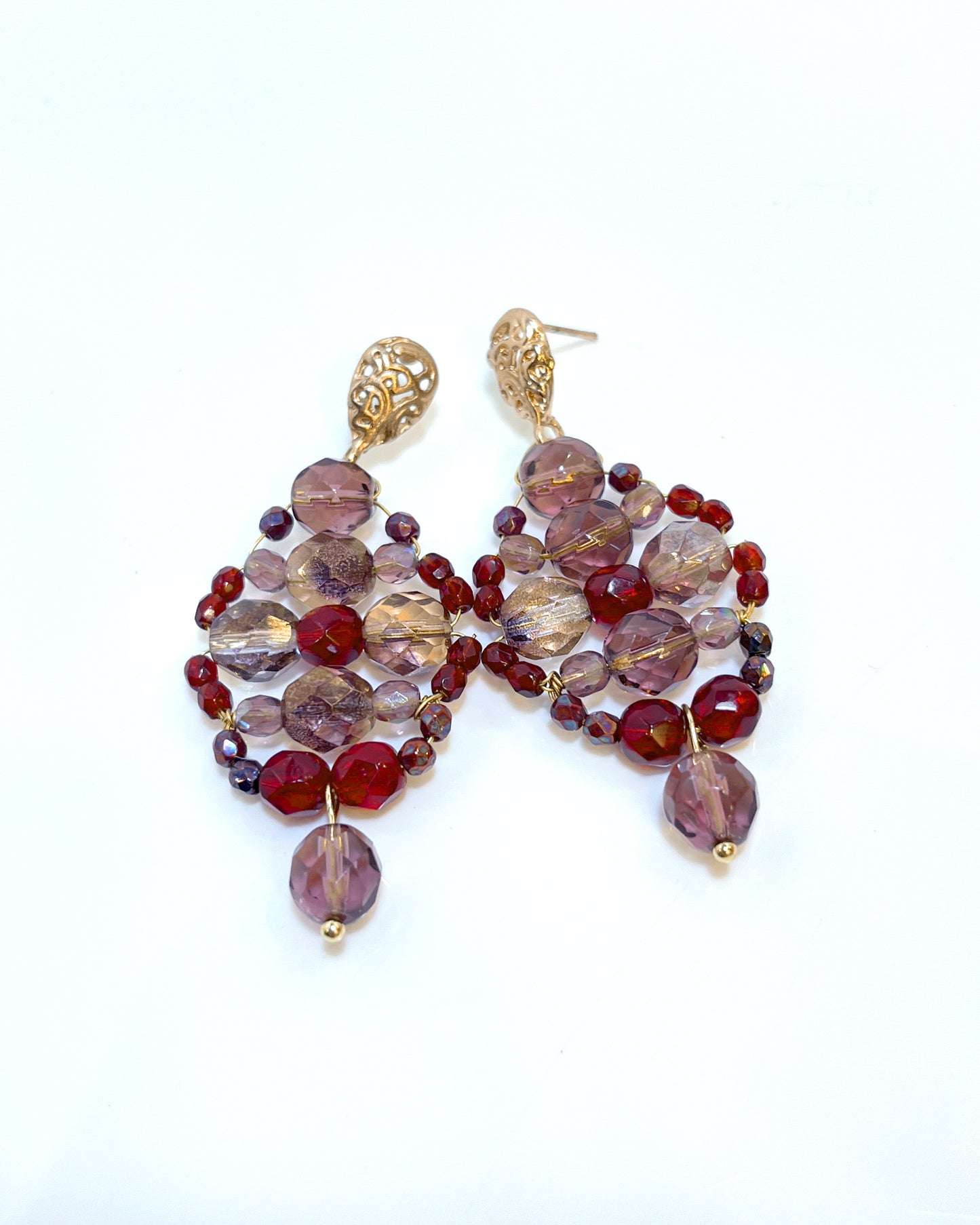 Earrings - ROMBO - with garnet and pink crystals