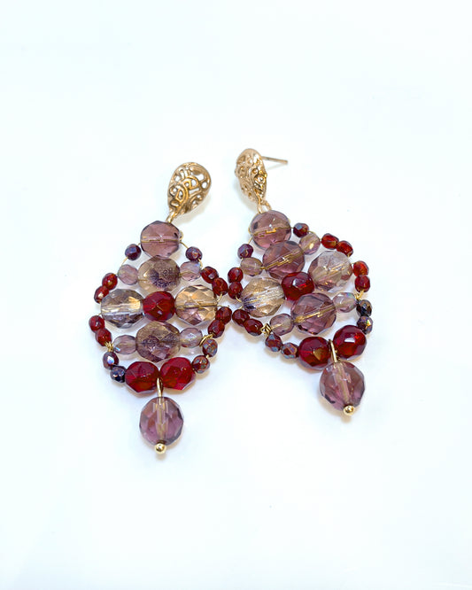 Pendientes CALIA con cristales granates y rosados