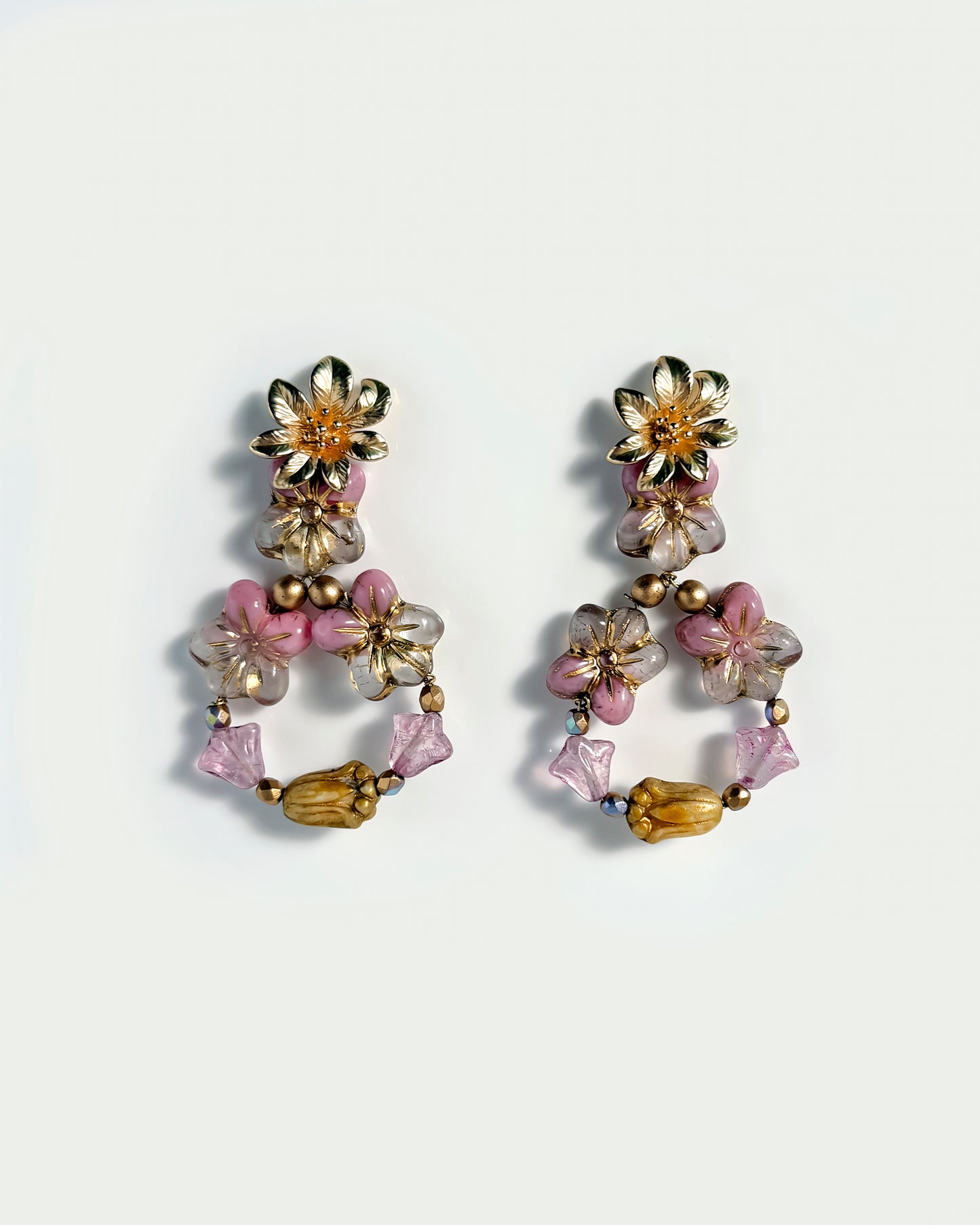 Pendientes Flor cristales rosa antiguo