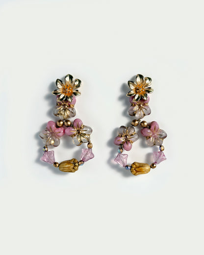 Pendientes Flor cristales rosa antiguo