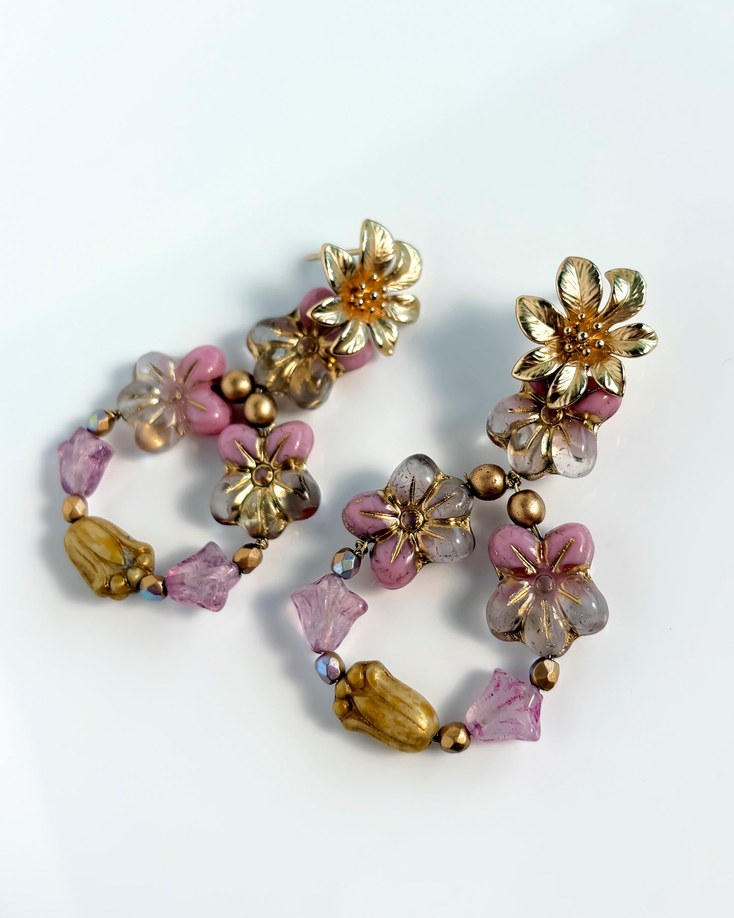 Pendientes Flor cristales rosa antiguo