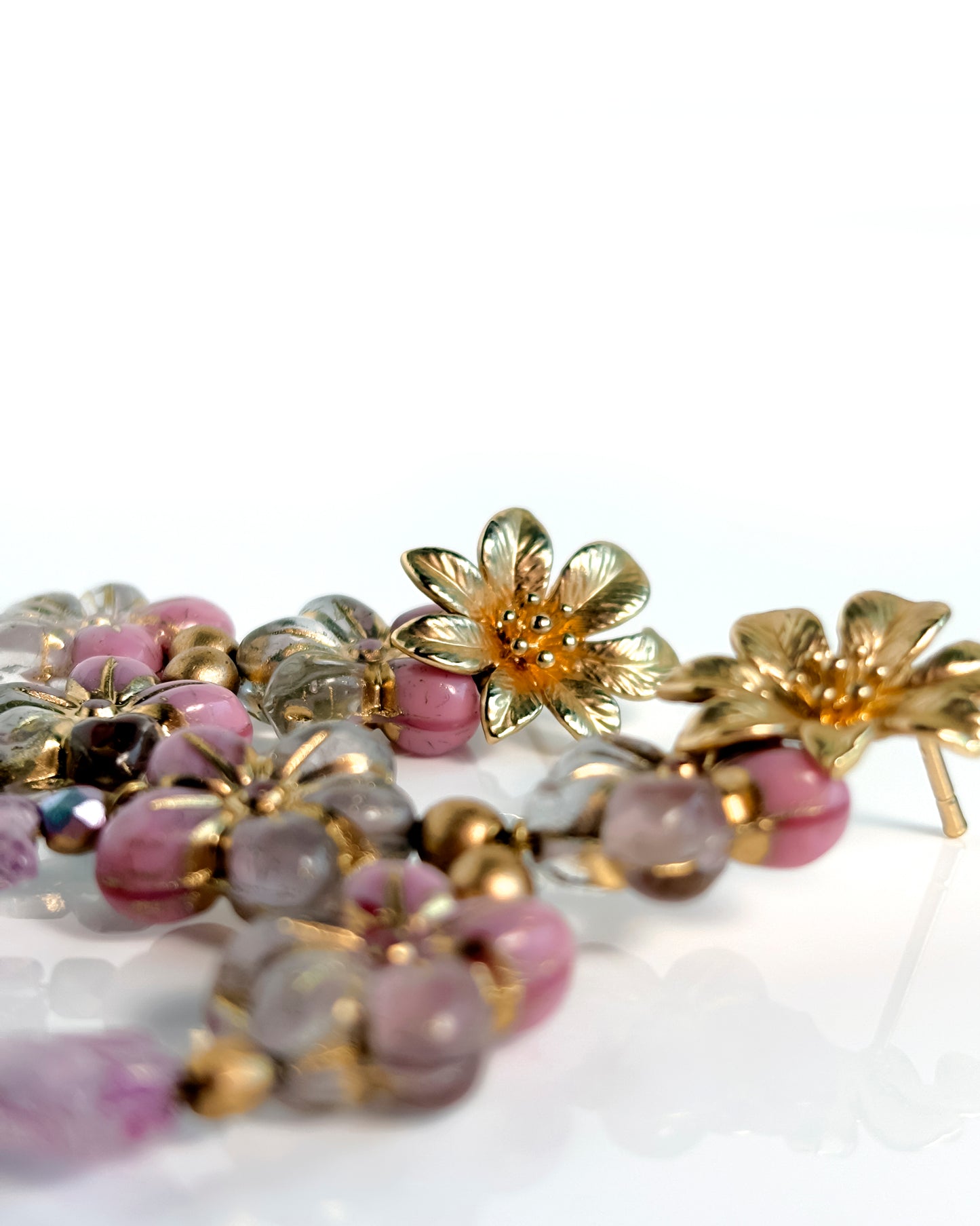 Pendientes Flor cristales rosa antiguo