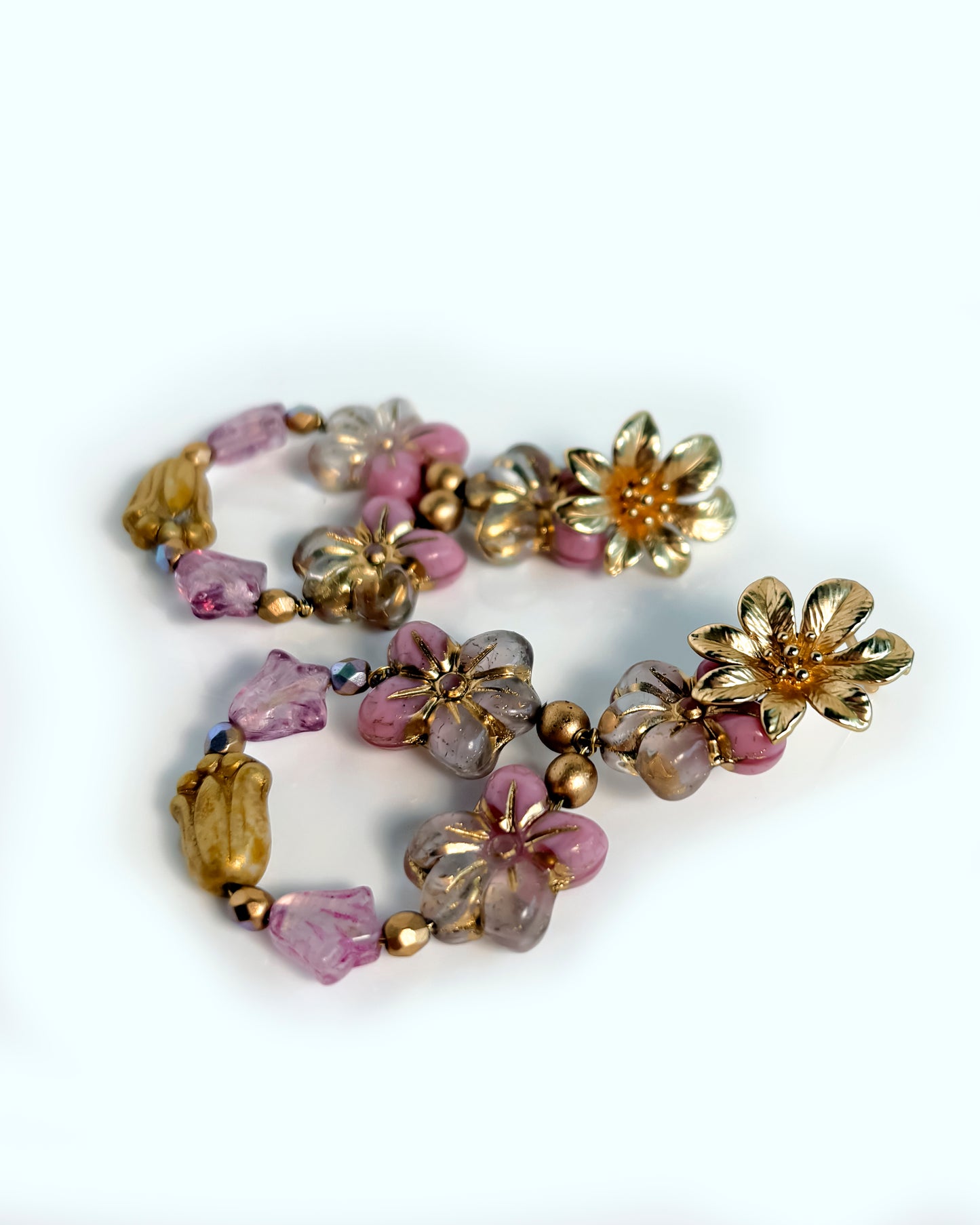 Pendientes Flor cristales rosa antiguo