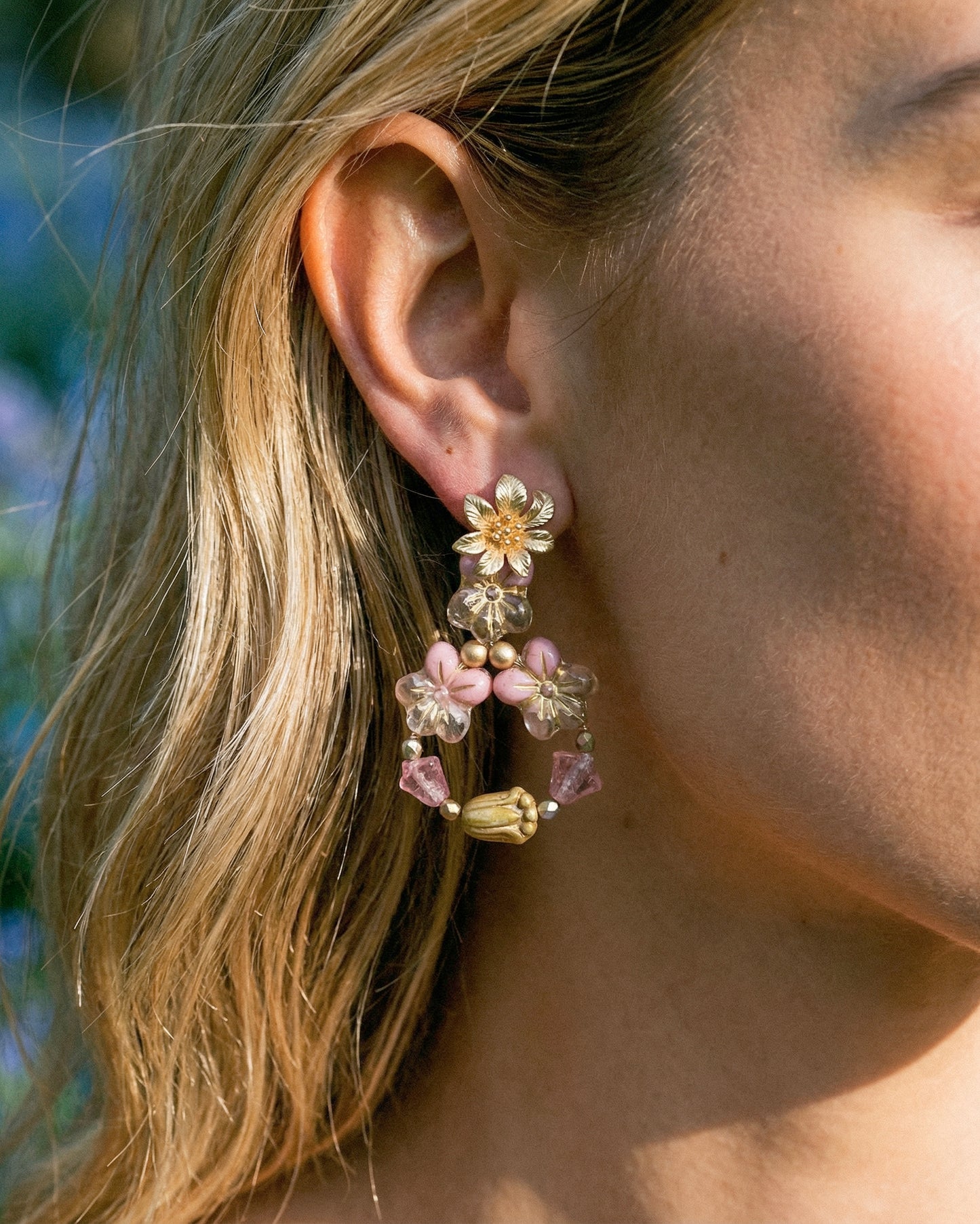 Pendientes Flor cristales rosa antiguo