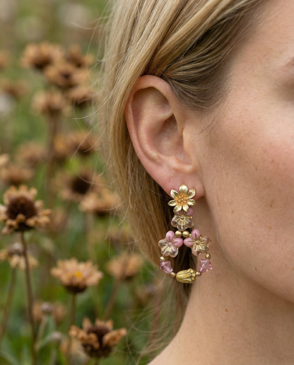 Pendientes Flor cristales rosa antiguo