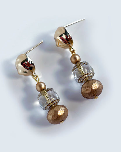 Clear crystal and gold earrings