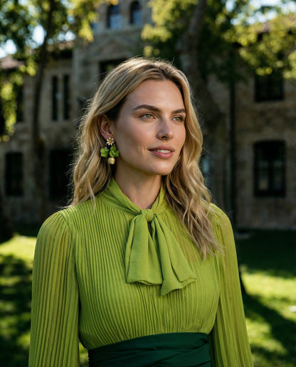 Pendientes Flor natural cristales lima y rosa