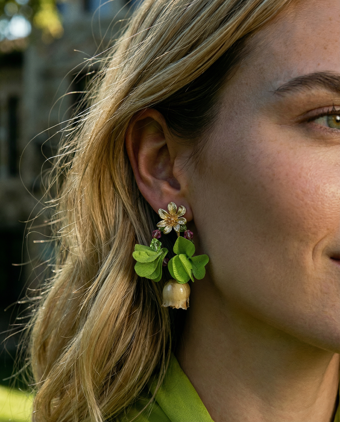 Pendientes Flor natural cristales lima y rosa