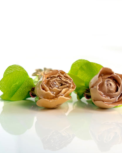 Pendientes Flor natural cristales lima y rosa